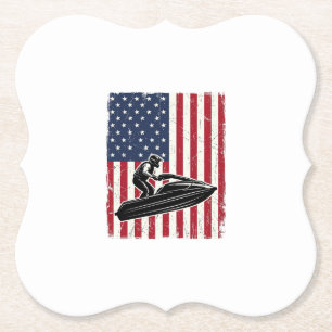 Vintage Jet Ski American Flag Vector Shirt Design_ Paper Coaster