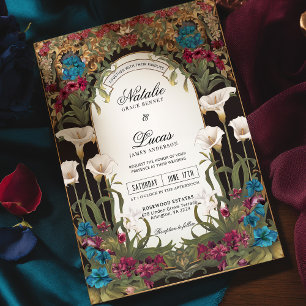 Vintage Jewel Tone Calla Lily Art Nouveau Wedding Invitation