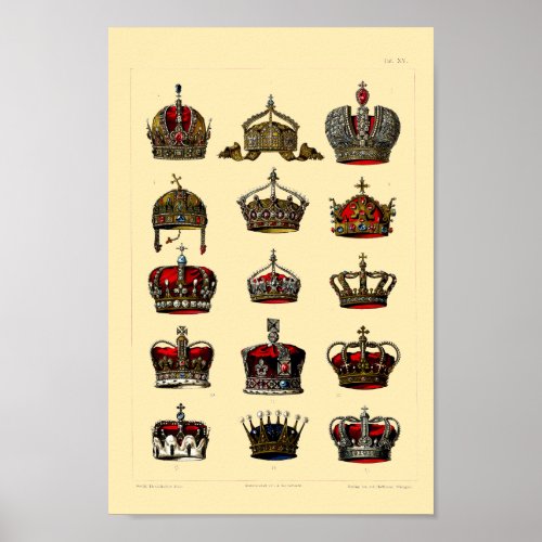 Vintage Jeweled Crowns Illustrations Poster