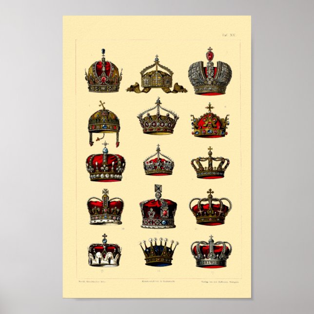 Vintage Jeweled Crowns Illustrations Poster (Front)