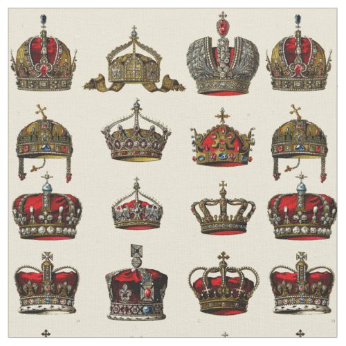 Vintage Jeweled Crowns Pattern Fabric