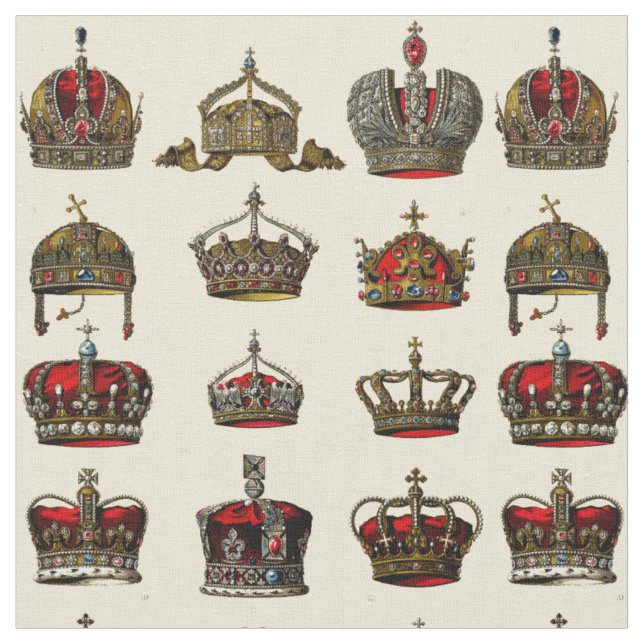 Vintage Jeweled Crowns Pattern Fabric (Close Up)