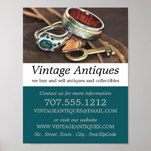 Vintage Jewelry  Key Antique Dealer Store Poster