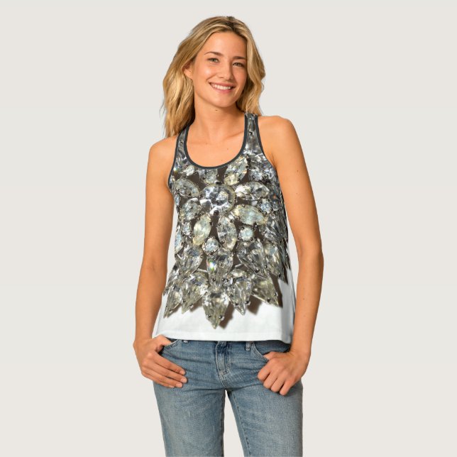 Vintage Jewels Crystal Silver Diamante Bling Tank Top (Front Full)