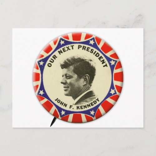 Vintage JFK John Kennedy Button Our Next President Postcard