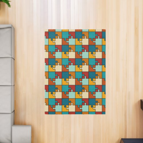 Vintage Jigsaw Puzzle Pieces Pattern Rug