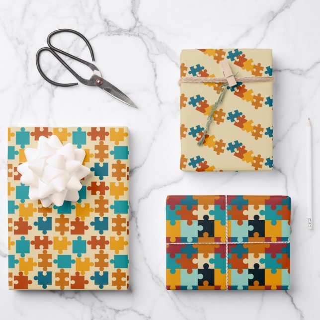 Vintage Jigsaw Puzzle Wrapping Paper Sheets (Front)