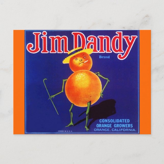 Vintage Jim Dandy Anthropomorphic Orange Postcards (Front)