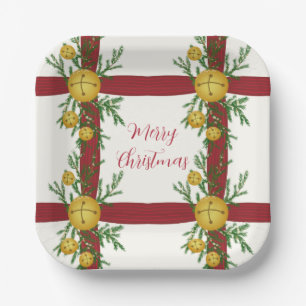 Vintage Jingle Bell Merry Christmas Paper Plates
