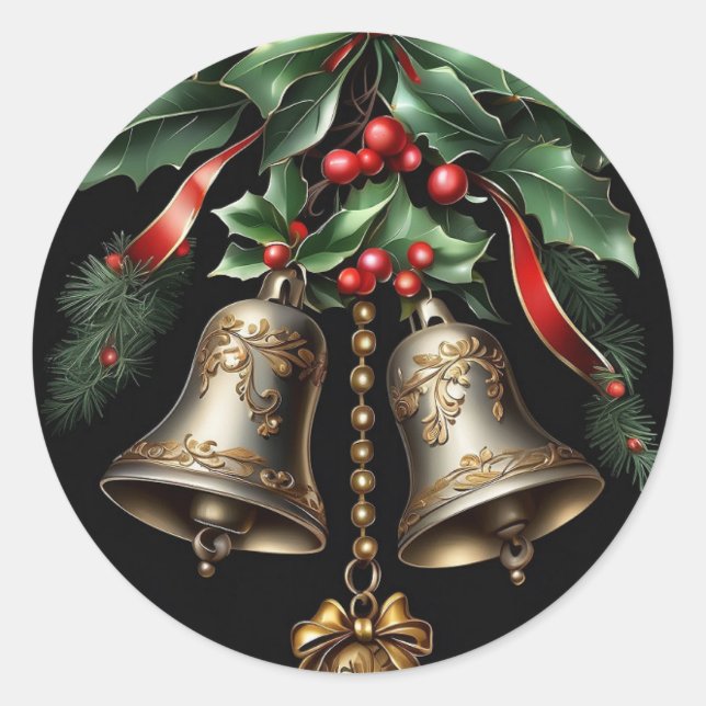 Vintage jingle bells classic round sticker (Front)
