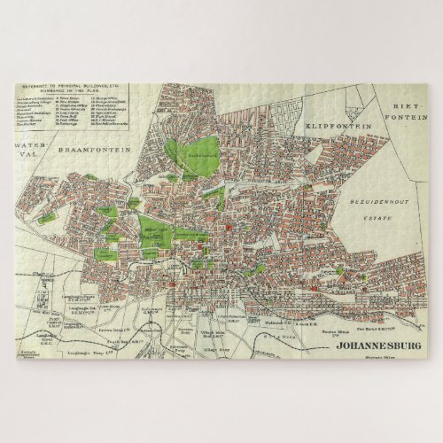 Vintage Johannesburg South Africa Map 1913 Jigsaw Puzzle