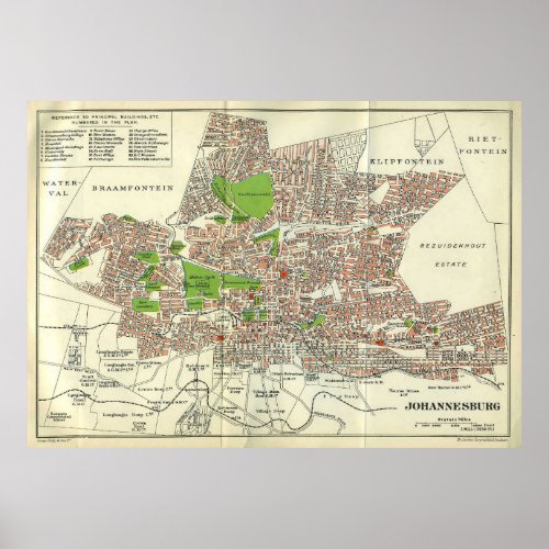 Vintage Johannesburg South Africa Map 1913 Poster