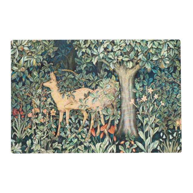 Vintage John Dearle "Greenery"- Tree Flower & Deer Placemat (Front)