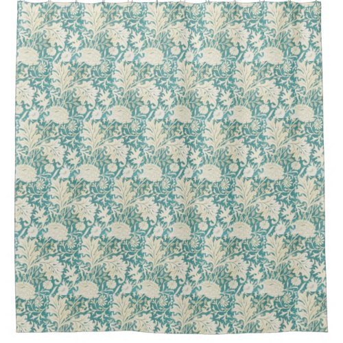 Vintage John Henry Dearle Aqua Floral Pattern Shower Curtain