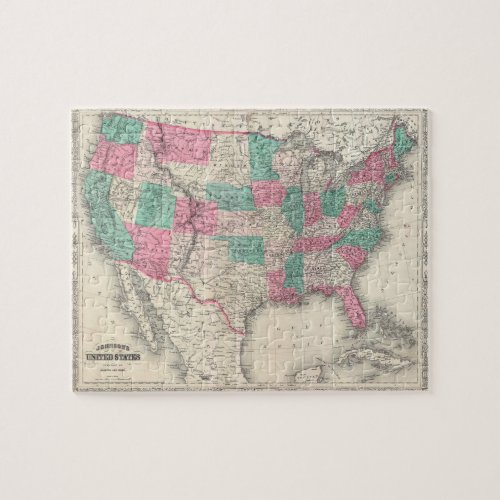 Vintage Johnsons Map of the United States 1866 Jigsaw Puzzle