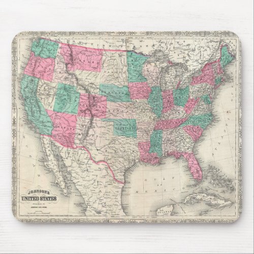 Vintage Johnsons Map of the United States 1866 Mouse Pad