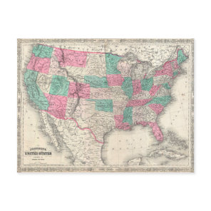 Vintage Johnson's Map of the United States (1866) Postcard
