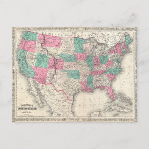 Vintage Johnson's Map of the United States (1866) Postcard