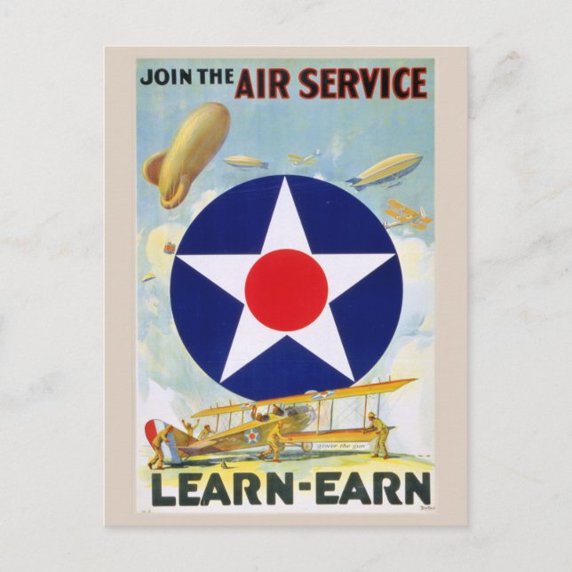 Vintage Join The Air Service Learn-Earn Postcard (Front)