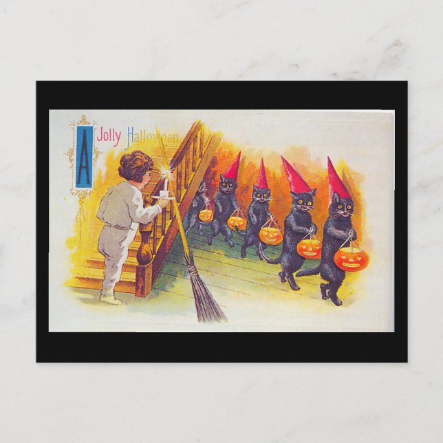 Vintage Jolly Halloween card Black Cats (Front)