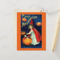 Vintage Jolly Halloween Girl Witch Postcard | Zazzle