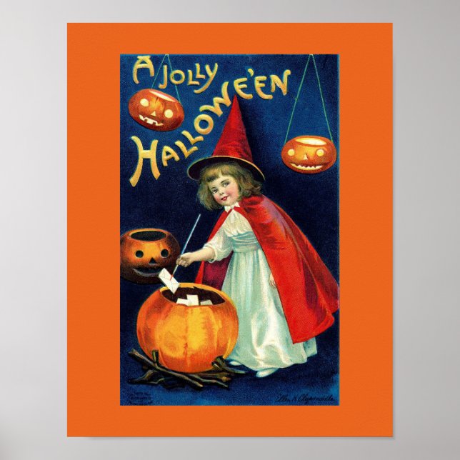 Vintage Jolly Halloween Girl Witch Poster (Front)