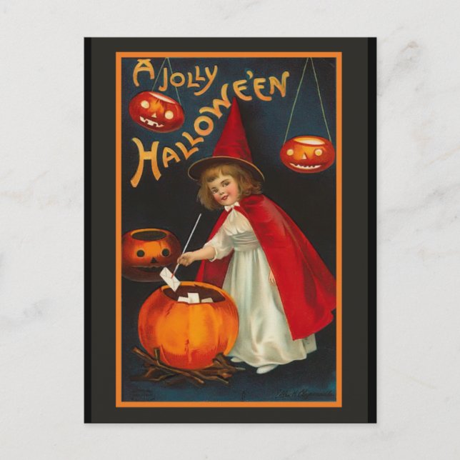 Vintage Jolly Halloween Invitation Postcard (Front)