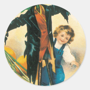 Vintage Jolly Halloween Scarecrow Ellen Clapsaddle Classic Round Sticker