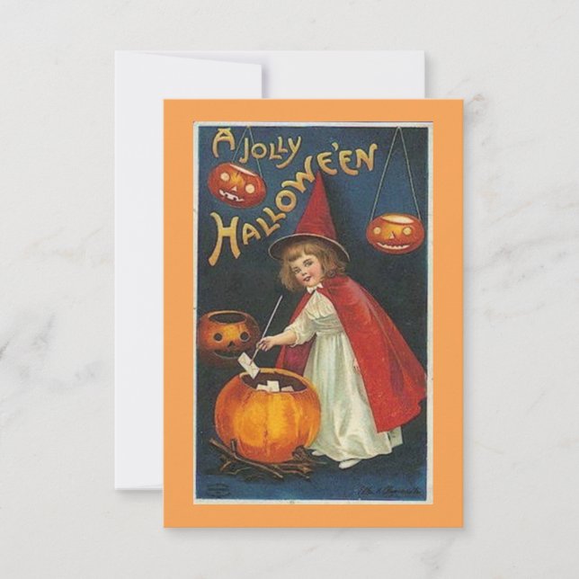 Vintage Jolly Halloween Witch and Pumpkins (Front)