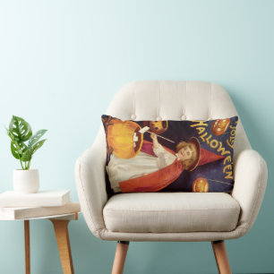 Vintage Jolly Halloween Witch by Ellen Clapsaddle Lumbar Pillow