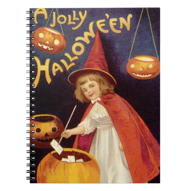Vintage Jolly Halloween Witch by Ellen Clapsaddle Notebook (Front)