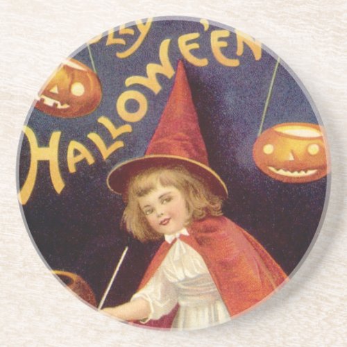 Vintage Jolly Halloween Witch by Ellen Clapsaddle Sandstone Coaster