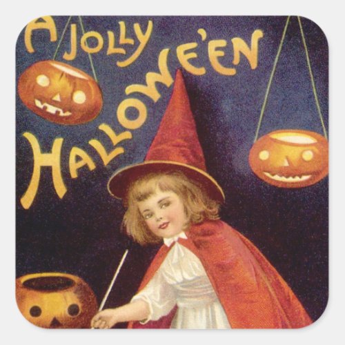 Vintage Jolly Halloween Witch by Ellen Clapsaddle Square Sticker