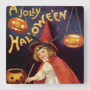 Vintage Jolly Halloween Witch by Ellen Clapsaddle Square Wall Clock