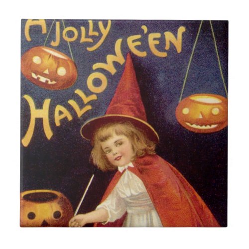 Vintage Jolly Halloween Witch by Ellen Clapsaddle Tile