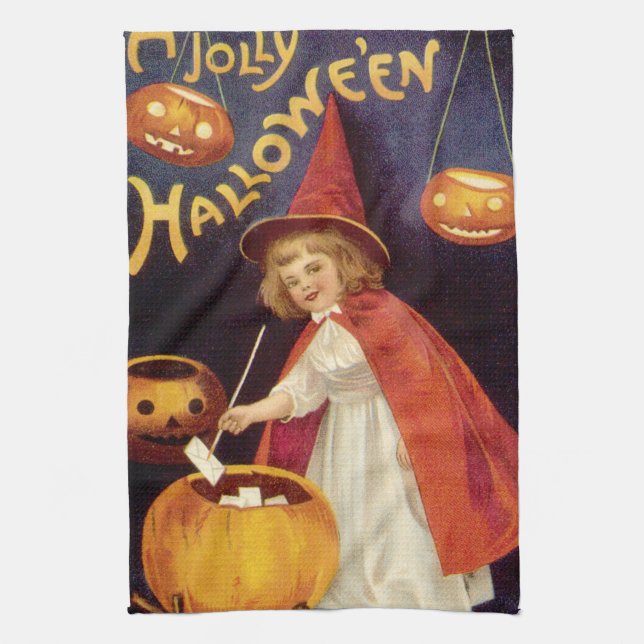 Vintage Jolly Halloween Witch by Ellen Clapsaddle Towel (Vertical)