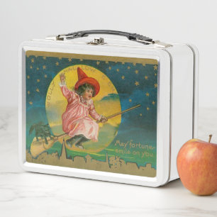Vintage Jolly Halloween Witch Metal Lunch Box