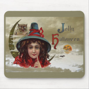 Vintage Jolly Halloween Witch Mouse Pad