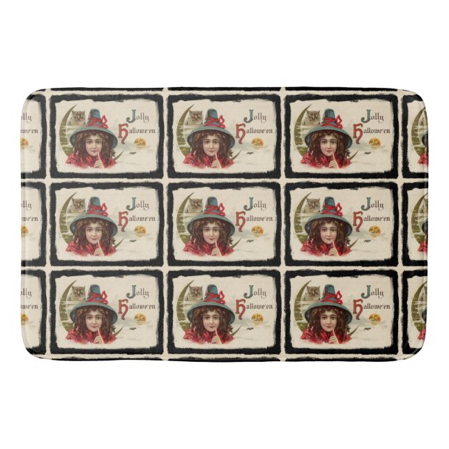 Vintage Jolly Halloween Witch Pattern Bath Mat (Front)