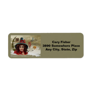 Vintage Jolly Halloween Witch Return Address Label