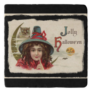Vintage Jolly Halloween Witch Trivet