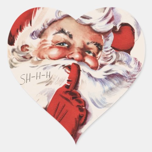 Vintage Jolly Old Santa Shhh Beige Heart Sticker