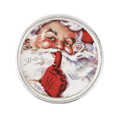 Vintage Jolly Old Santa Shhh Christmas Lapel Pin