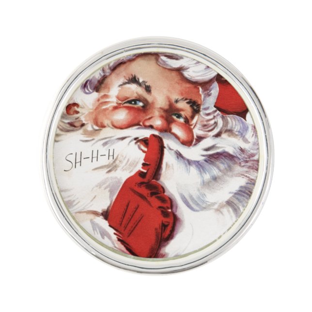Vintage Jolly Old Santa Shhh Christmas Lapel Pin (Front)