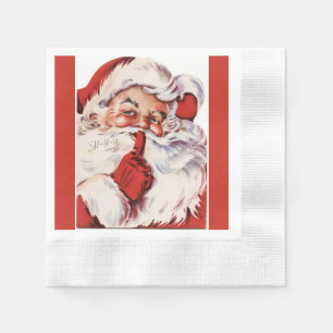 Vintage Jolly Old Santa Shhh Red Coined Napkins