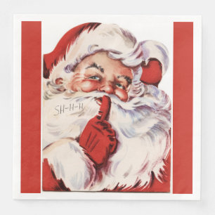 Vintage Jolly Old Santa Shhh Red Paper Dinner Napkins