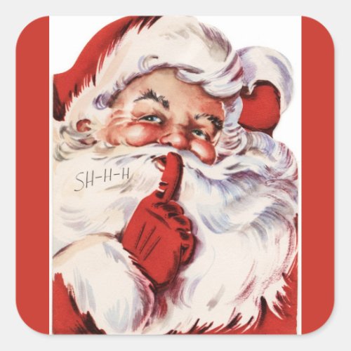 Vintage Jolly Old Santa Shhh Red Square Sticker