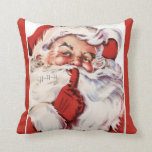 Vintage Jolly Old Santa Shhh Red Throw Pillow