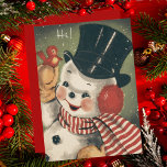 Vintage Jolly Retro Snowman Custom Christmas Card<br><div class="desc">Celebrate the season with this vintage snowman Christmas card that features a jolly mid-century snowman in black top hat and red and white striped scarf with a cute little red bird perched on his mittened hand. A perfect throwback to the days when Christmas was lighthearted and full of excitement. Personalize...</div>