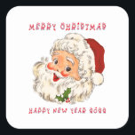 Vintage Jolly Santa Christmas Square Sticker<br><div class="desc">Jolly vintage Santa wishing you a very Merry Christmas and a Happy New Year.</div>
